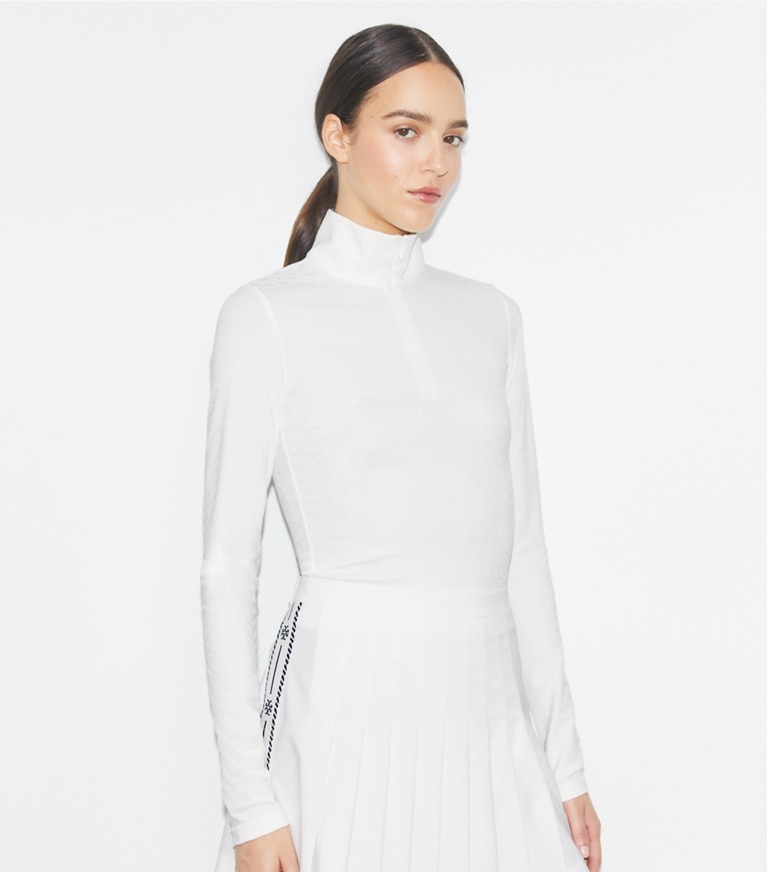 Tory Burch designer hauts Haut jacquard coupe 7/8 dans Snow White détail sur modèle