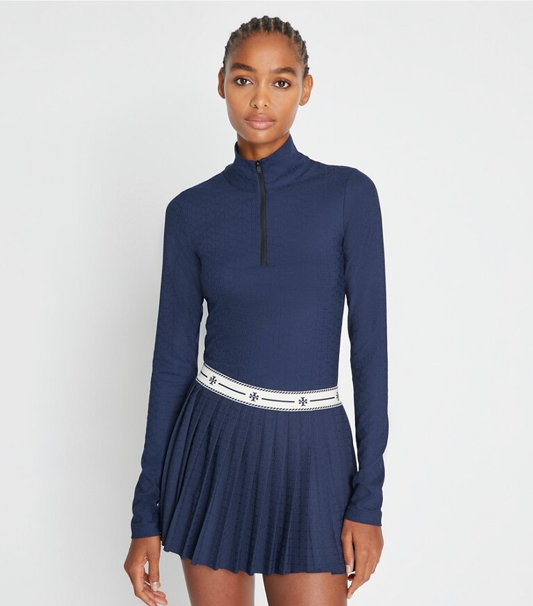 Tory Burch designer hauts Haut jacquard coupe 7/8 dans Tory Navy détail sur modèle