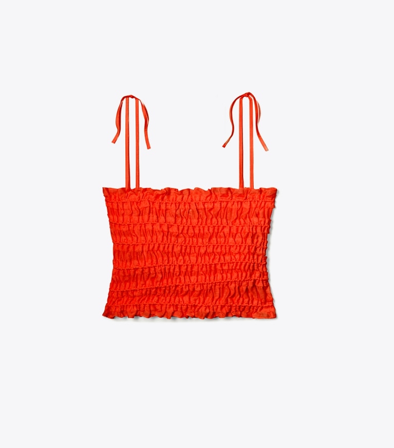 Tory Burch designer paréos Haut smocké en viscose in Deep Poppy front