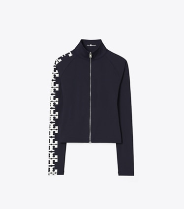 Tory Burch designer hauts Haut zippé en nylon à logo in Deep Navy front