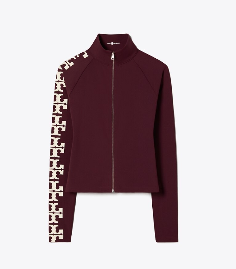 Tory Burch designer hauts Haut zippé en nylon à logo in Winetasting front