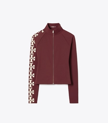 Tory Burch designer hauts Haut zippé en nylon à logo in Merlot front