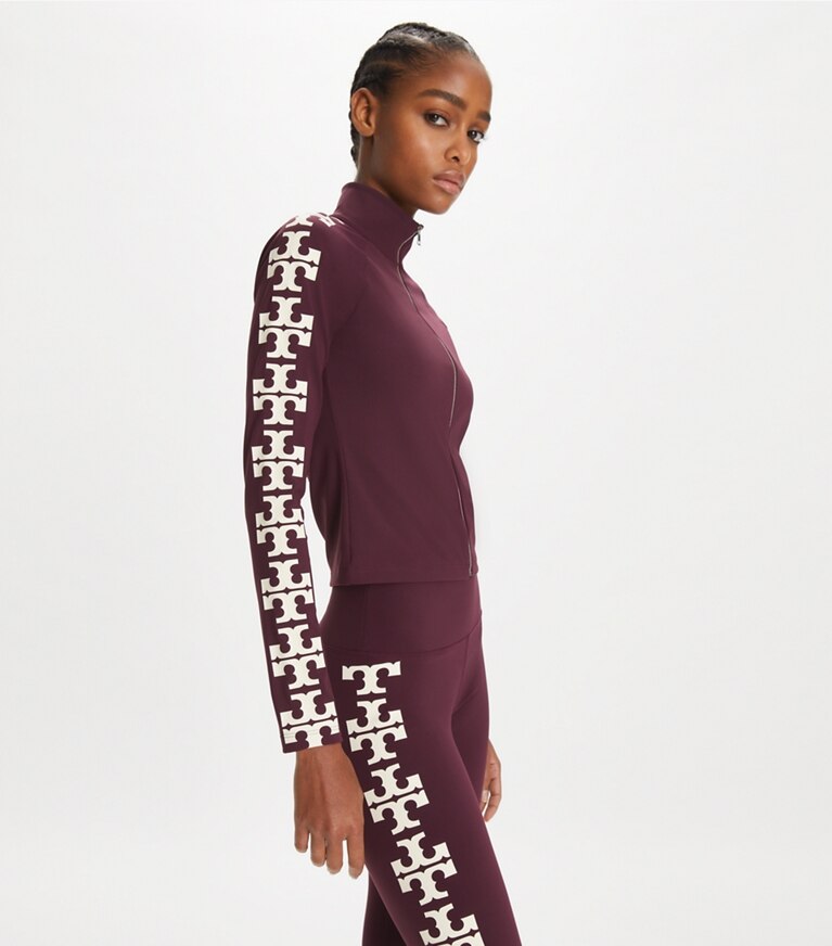 Tory Burch designer hauts Haut zippé en nylon à logo in Winetasting front