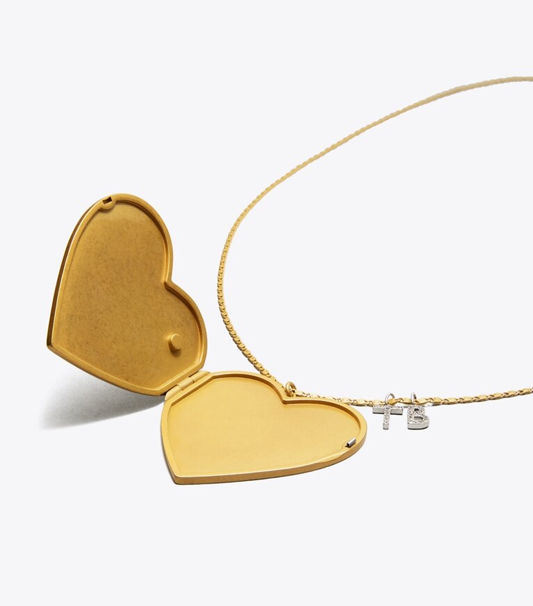 Tory Burch designer necklaces Heart Locket Pendant Necklace in VINTAGE GOLD front