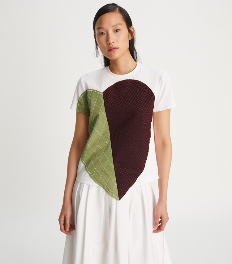 Tory Burch designer tops Heart Patch T-Shirt in White on model detail