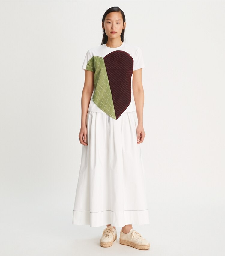 Tory Burch designer tops Heart Patch T-Shirt in White on model front