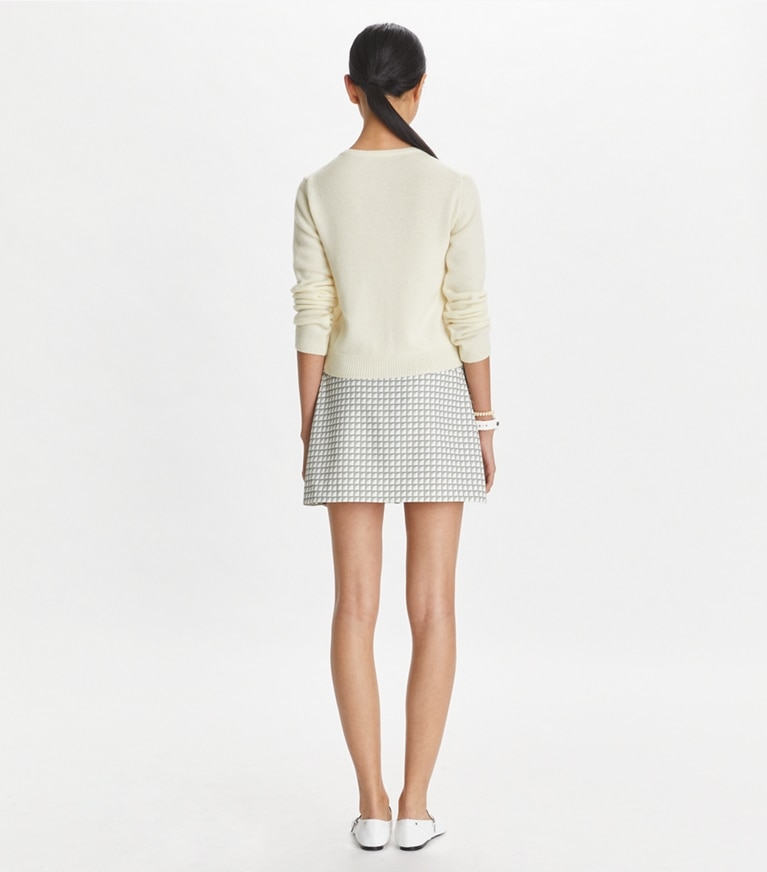 Tory Sport designer sweaters Heart Pick Stitch Cashmere Cardigan in NEW IVORY front
