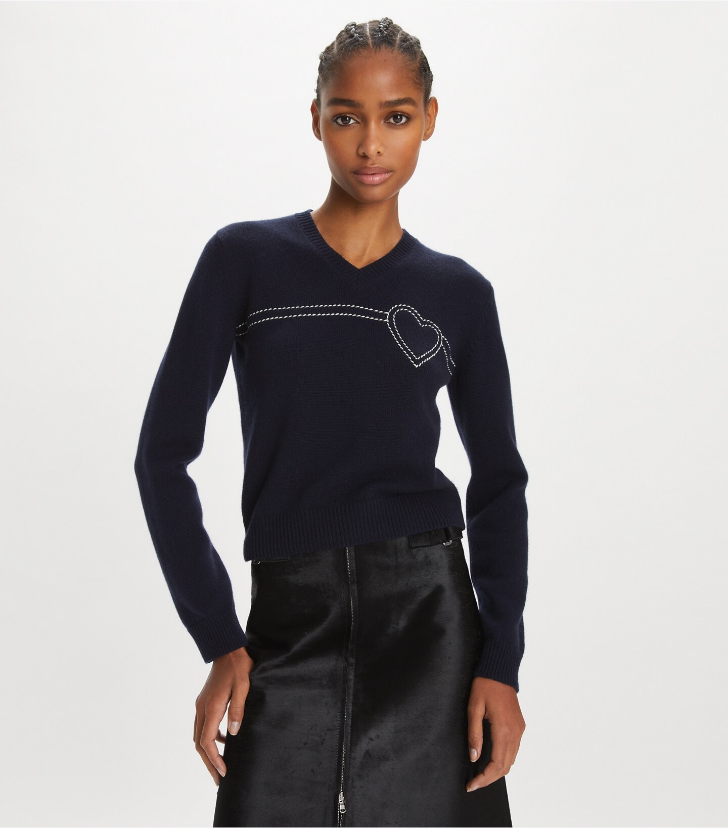 Heart Pick Stitch Cashmere Sweater