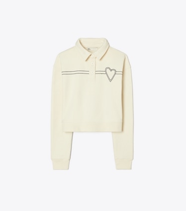 Tory Sport designer sweaters Heart Pick Stitch Cotton Polo in NEW IVORY front