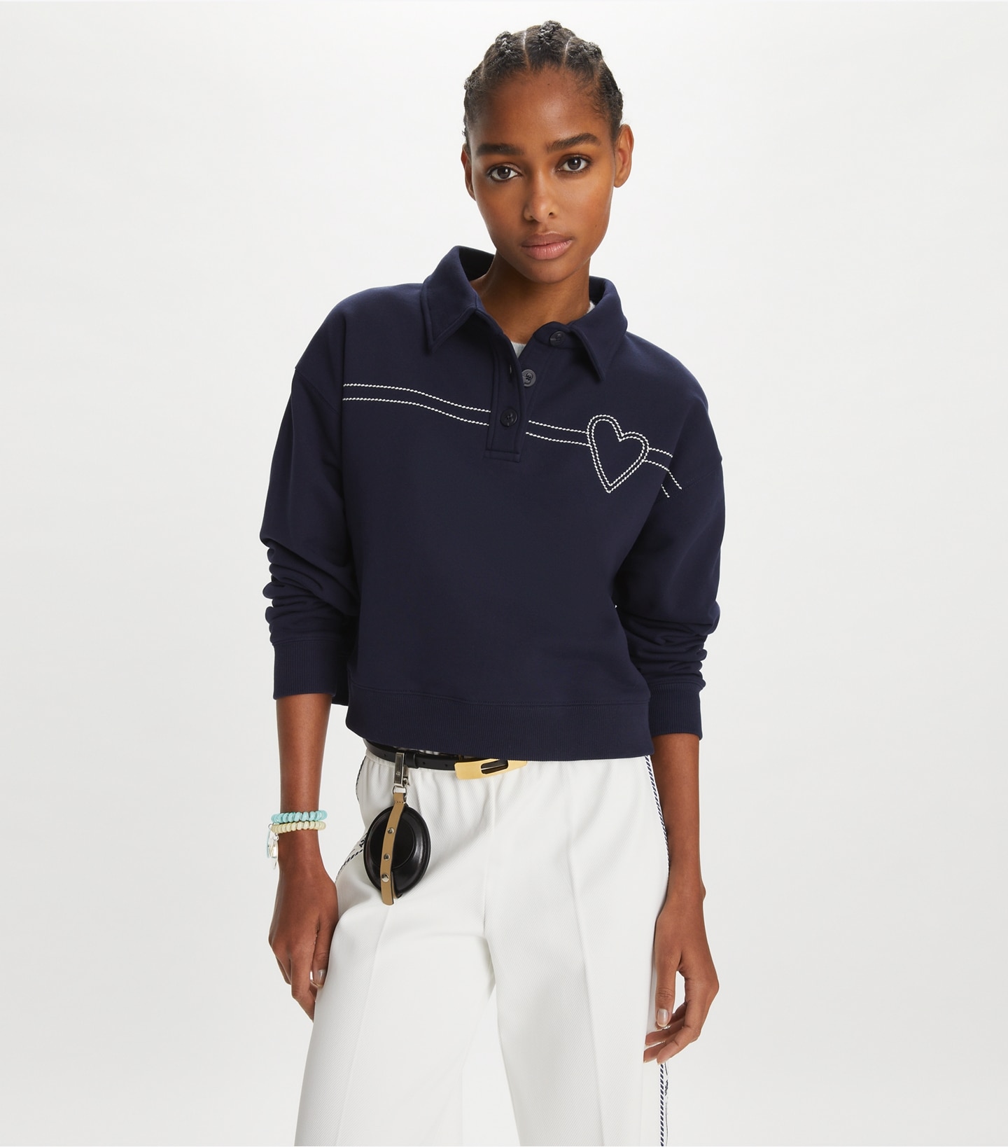 Heart Pick Stitch Cotton Polo