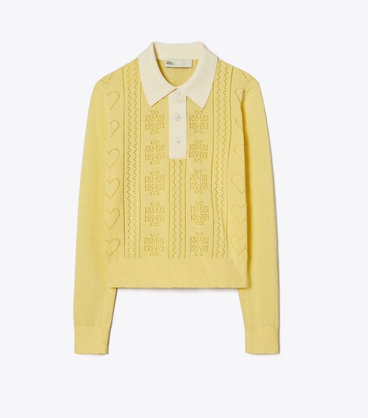 Tory Sport designer sweaters Heart Pointelle Sweater in Sweet Butter front