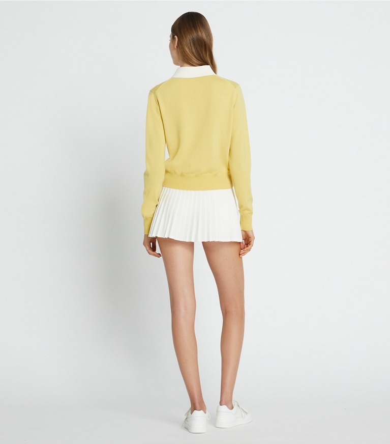 Tory Sport designer sweaters Heart Pointelle Sweater in Sweet Butter front