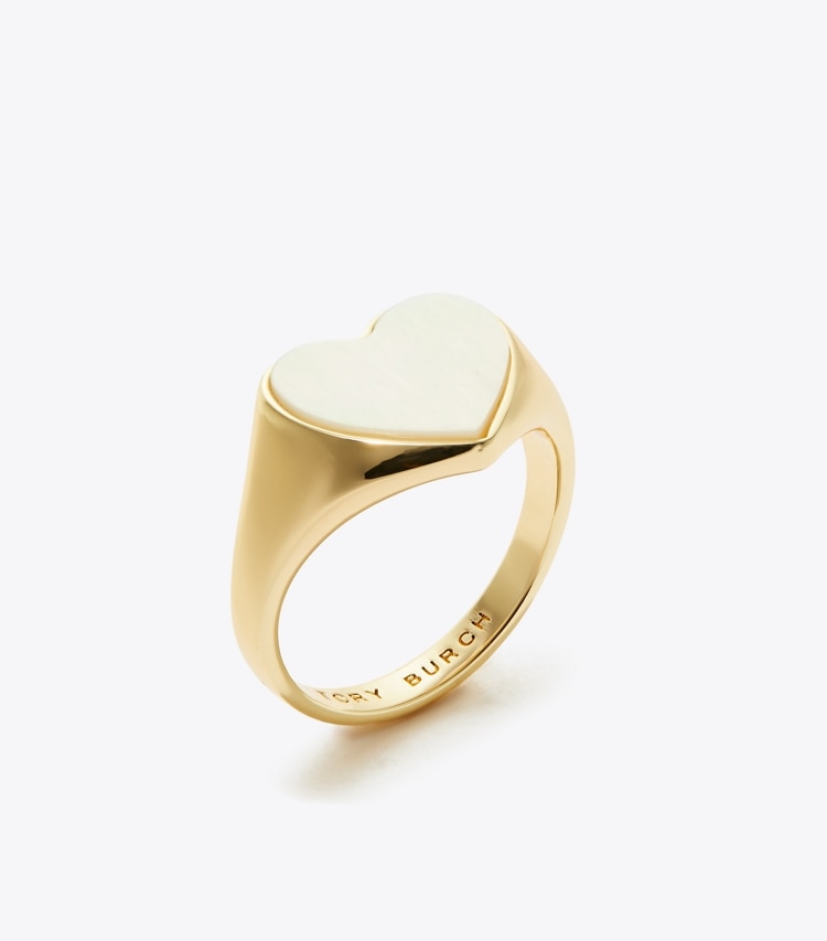 Tory Burch designer rings Heart Signet Ring in Tory Gold / Mother of Pearl angle