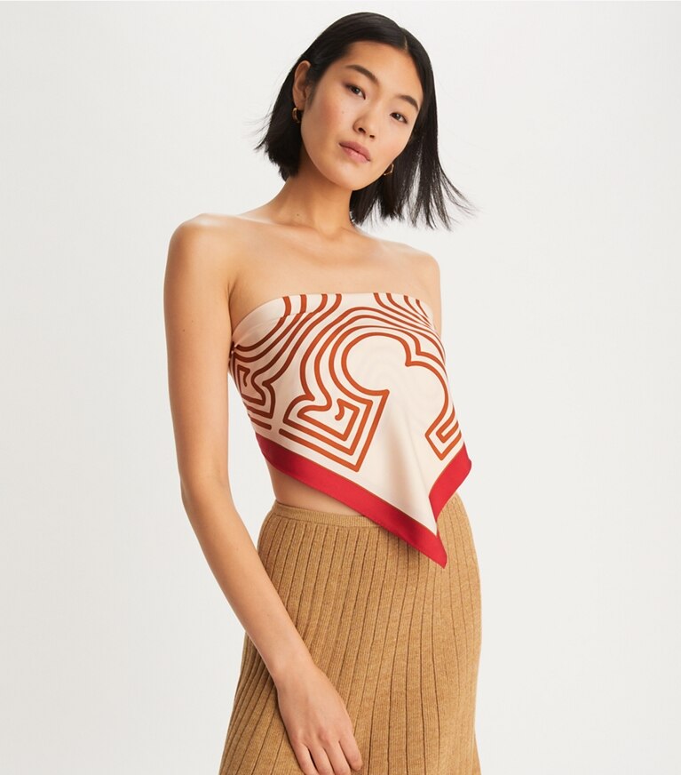 Tory Burch designer scarves Heartlogo Neckerchief in Red / Cream overhead