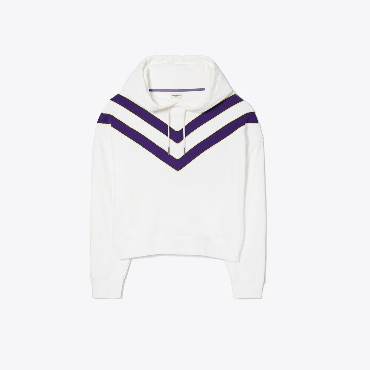Tory Burch Women's Heavy French Terry Chevron Hoodie in Snow White/Eggplant, Size XL