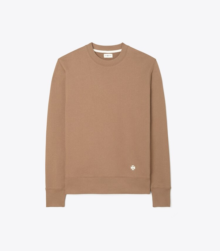 Tory Sport designer sweaters Heavy French Terry Crewneck in Brown Oak front