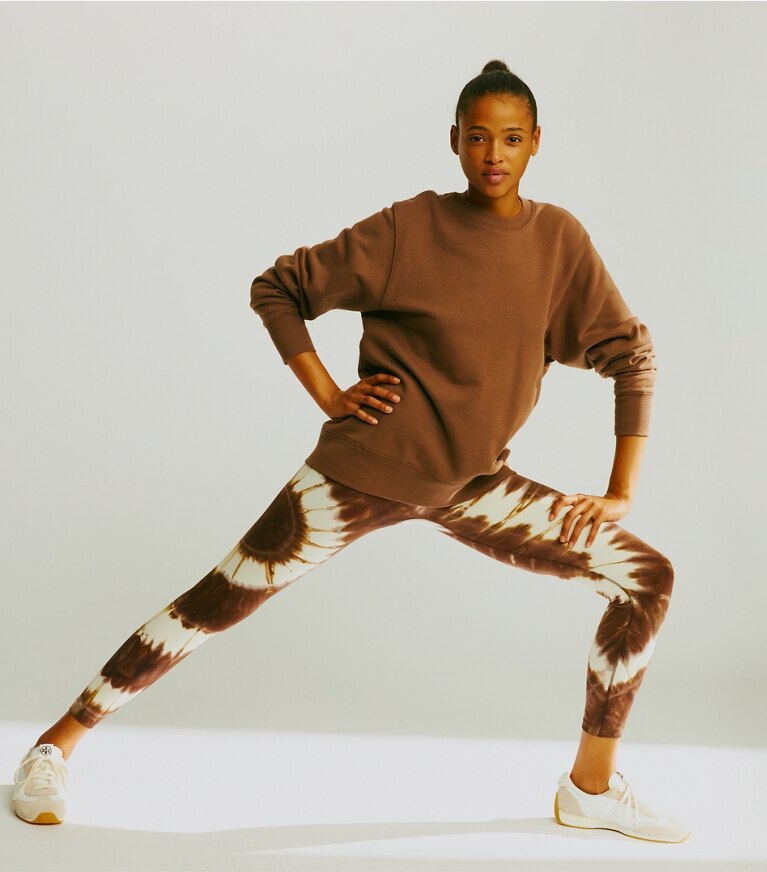 Tory Sport designer sweaters Heavy French Terry Crewneck in Brown Oak studio