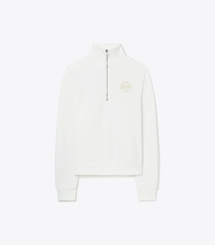Tory Sport designer sweaters Heavy French Terry Half-Zip Sweatshirt in Snow White front