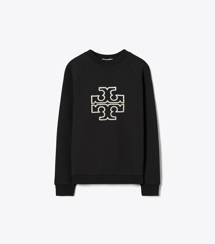 Tory Burch designer sweaters Heavy French Terry Logo Crewneck in Black front