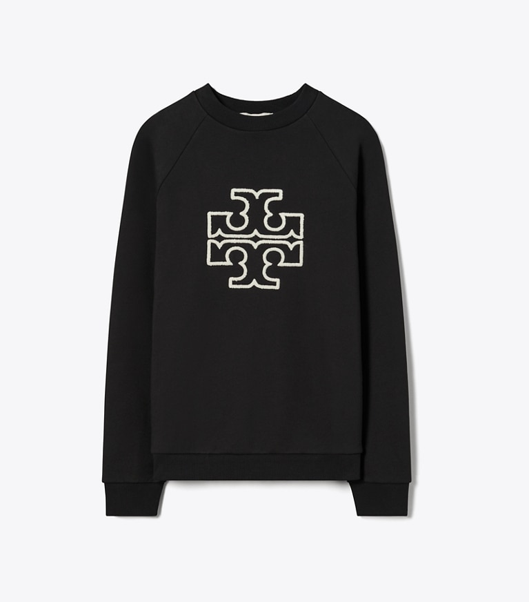 Tory Burch designer sweaters Heavy French Terry Logo Crewneck in Black front