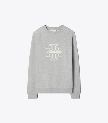 Tory Burch designer セーター フレンチテリー ラグラン ロゴクルーネック in Medium Grey Heather front