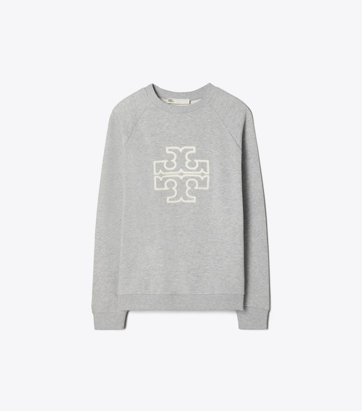 Tory Burch designer セーター フレンチテリー ラグラン ロゴクルーネック in Medium Grey Heather front