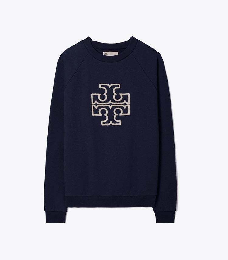 Tory Burch designer sweaters Heavy French Terry Logo Crewneck in Tory Navy front