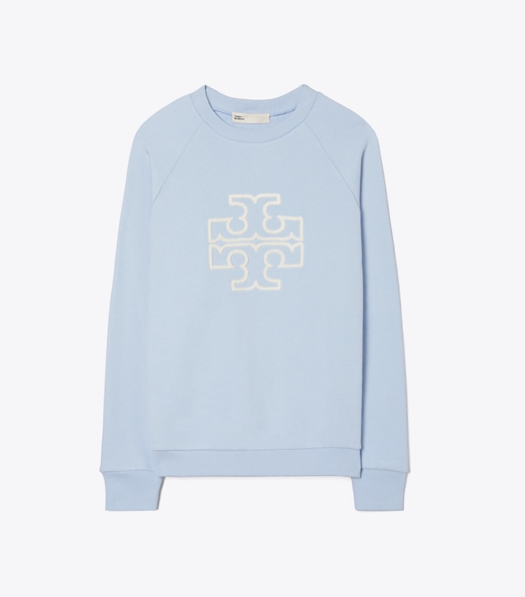 Tory Burch designer sweaters Heavy French Terry Logo Crewneck in Ice Floe front