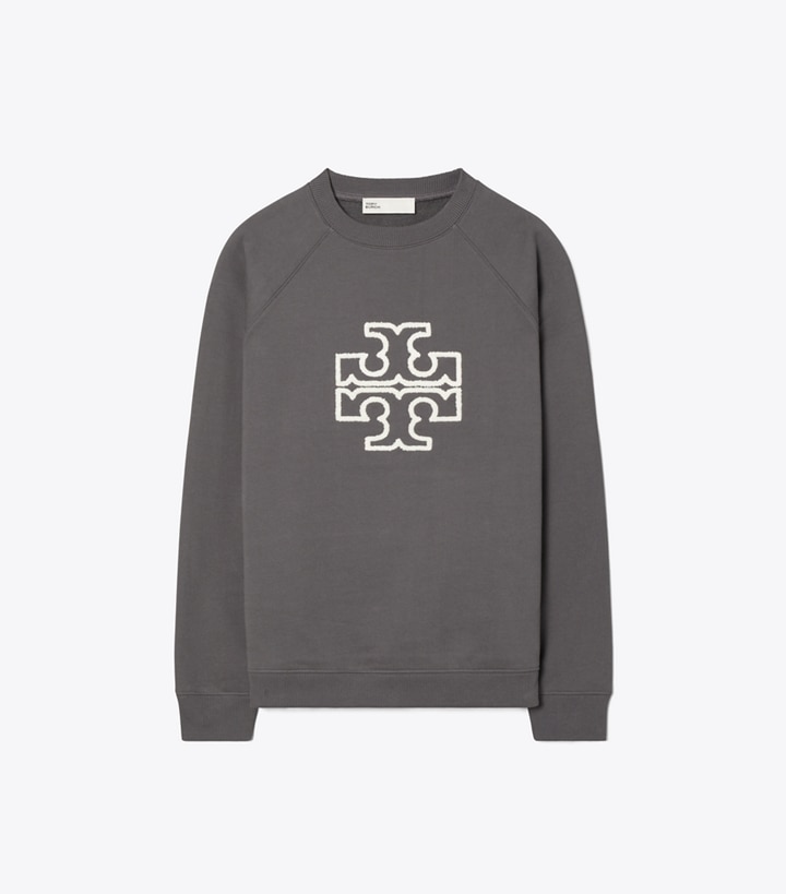 Tory Burch designer セーター フレンチテリー ラグラン ロゴクルーネック in Bluestone front