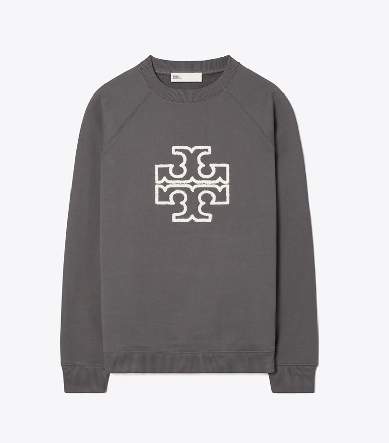 Tory Sport designer sweaters Heavy French Terry Logo Crewneck in Bluestone front