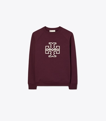 Tory Burch designer セーター フレンチテリー ラグラン ロゴクルーネック in Dark Merlot front