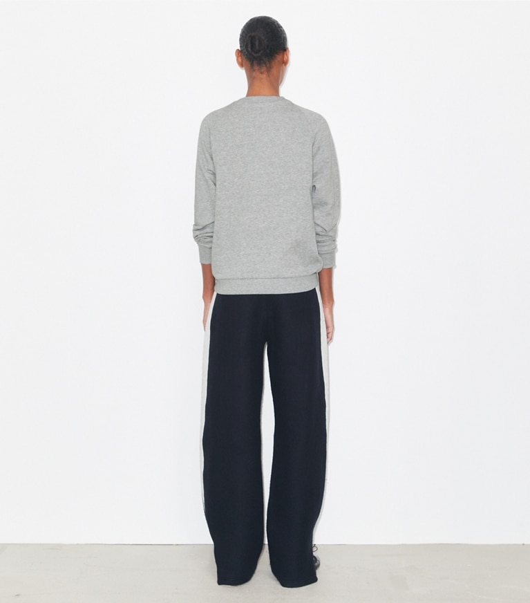 Tory Burch designer sweaters Heavy French Terry Logo Crewneck in Medium Grey Heather front