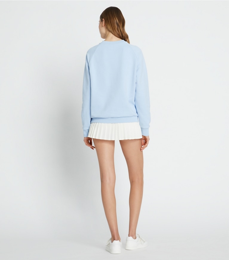 Tory Burch designer sweaters Heavy French Terry Logo Crewneck in Ice Floe front