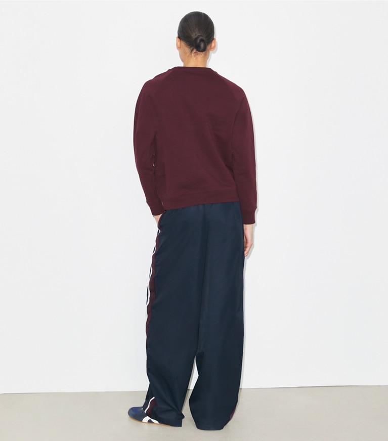 Tory Burch designer sweaters Heavy French Terry Logo Crewneck in Dark Merlot on model back