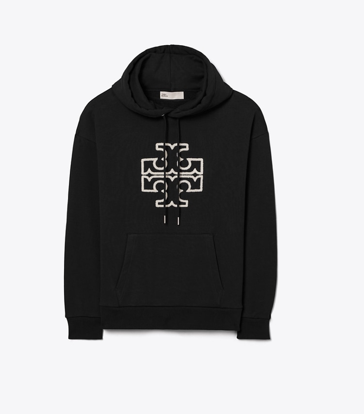 Tory Burch designer sweaters Heavy French Terry Logo Hoodie in Black front