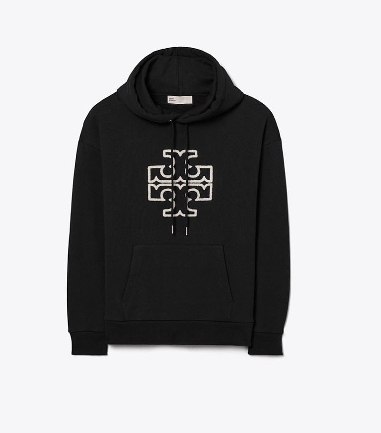 Tory Burch designer sweaters Heavy French Terry Logo Hoodie in Black front