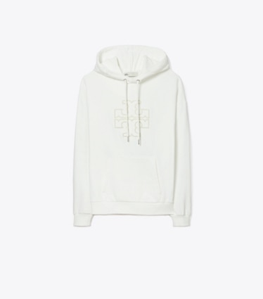 Tory Burch designer sweaters Heavy French Terry Logo Hoodie in Snow White front