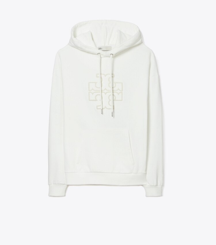 Tory Burch designer sweaters Heavy French Terry Logo Hoodie in Snow White front