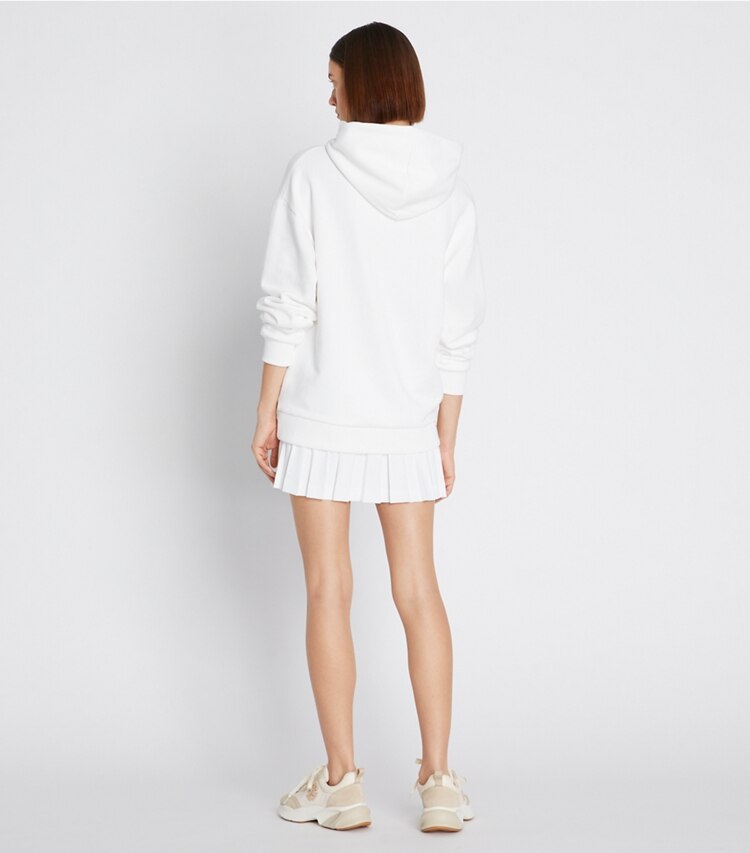 Tory Burch designer sweaters Heavy French Terry Logo Hoodie in Snow White on model back