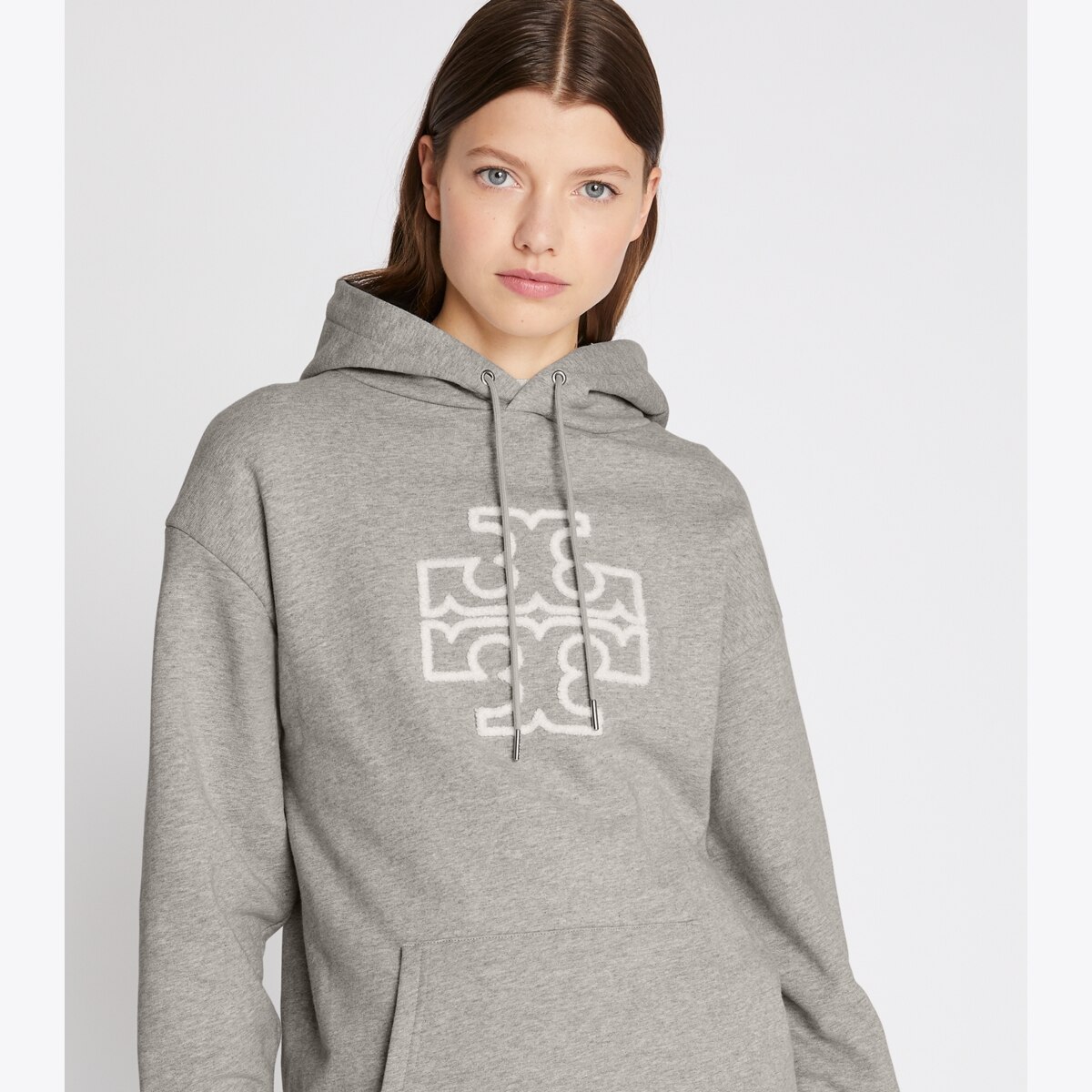 Hoodie Tory Burch zipper zip up sweatshirt gray outlets long sleeve medium gold logo