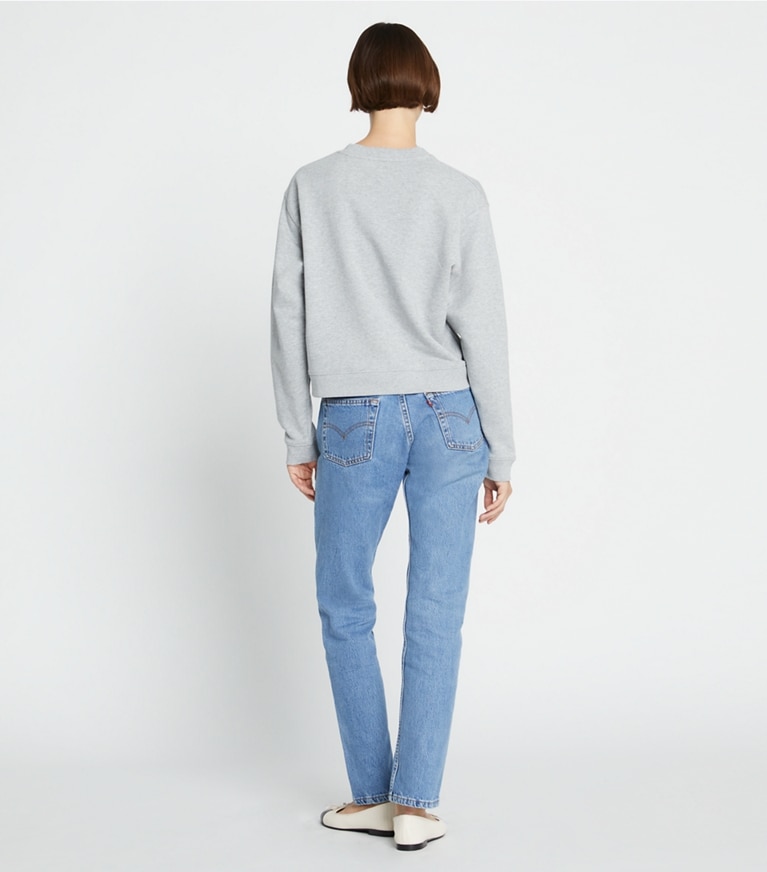 Tory Burch designer sweaters Heavy French Terry Sweatshirt in Medium Grey Heather front