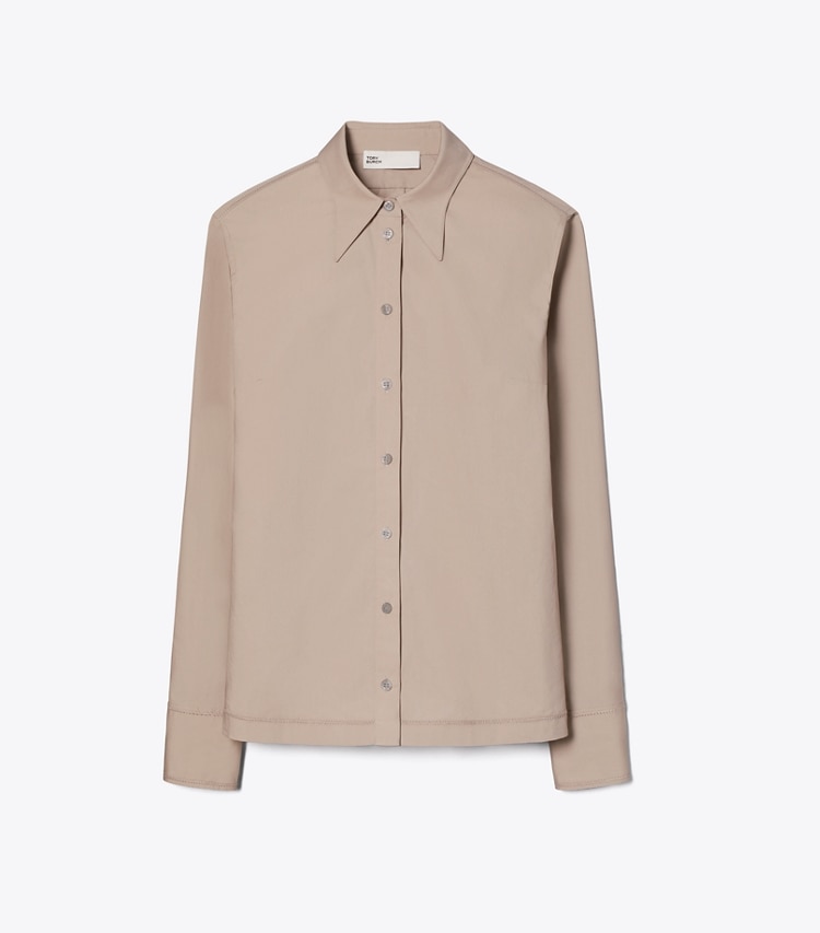 Tory Burch designer oberteile Hemd aus Baumwollpopeline in Dusk Taupe front