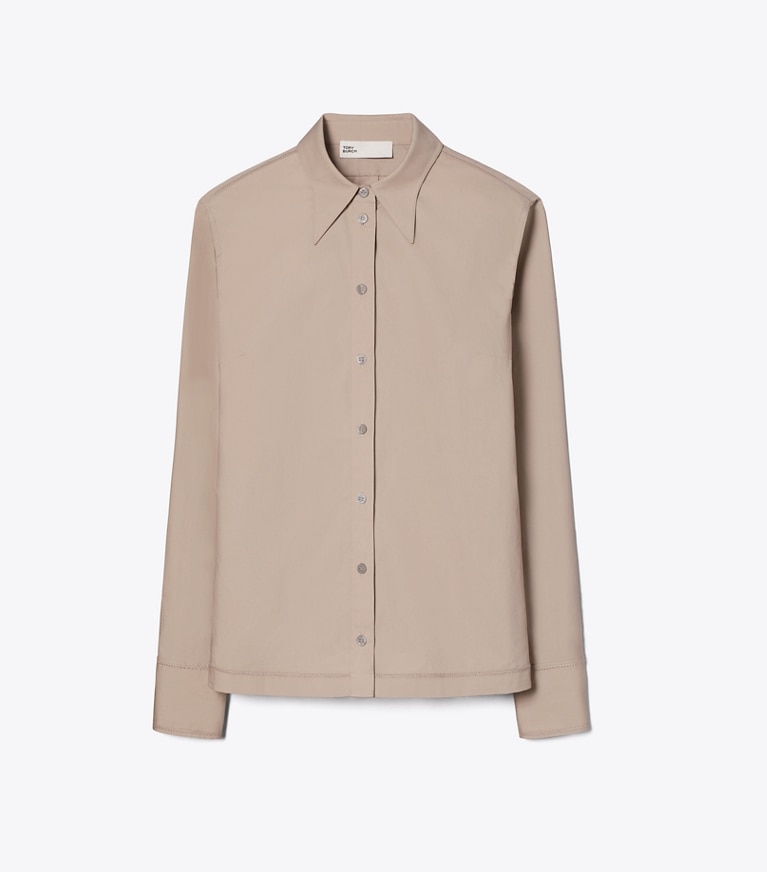 Tory Burch designer oberteile Hemd aus Baumwollpopeline in Dusk Taupe front