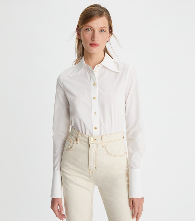 Tory Burch designer oberteile Hemd aus Baumwollpopeline in White front