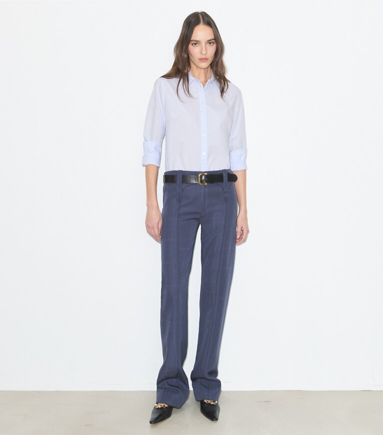 Tory Burch designer oberteile Hemd aus Baumwollpopeline in Crisp Blue modell von vorn