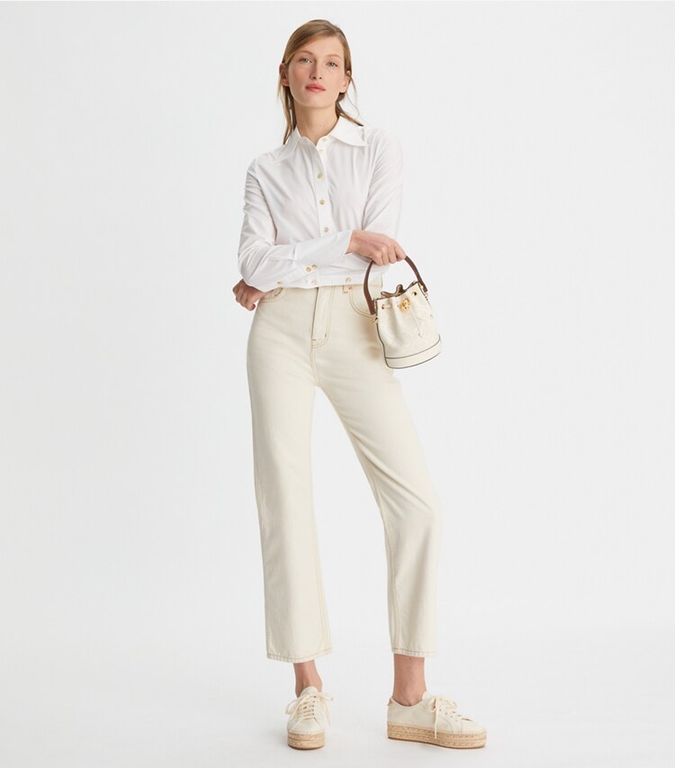 Tory Burch designer oberteile Hemd aus Baumwollpopeline in White modell von vorn