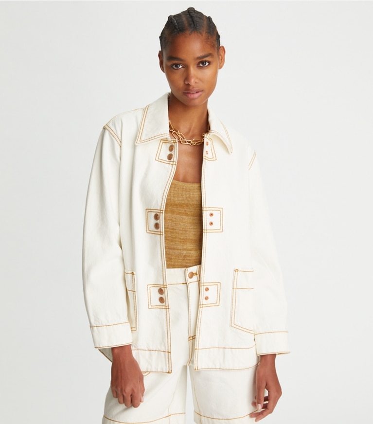 Tory Burch designer jacken Hemdjacke aus Denim in White Wash front