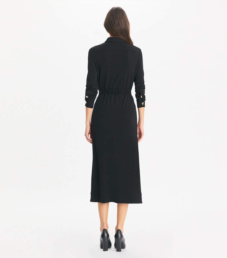 Tory Burch designer kleider Hemdkleid aus Jersey mit Gürtel in Black on model back