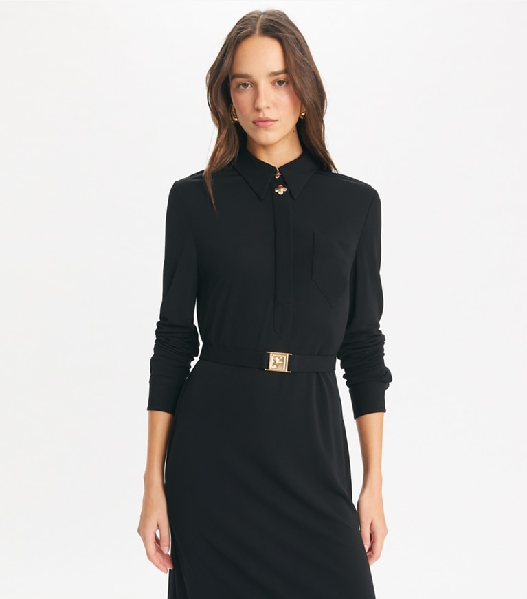 Tory Burch designer kleider Hemdkleid aus Jersey mit Gürtel in Black front