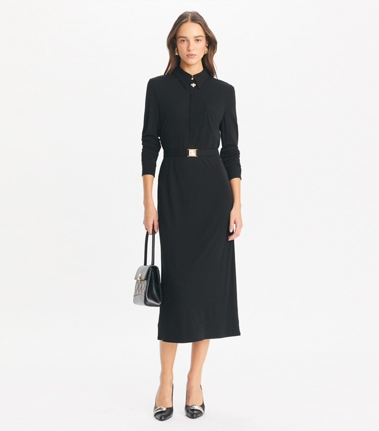 Tory Burch designer kleider Hemdkleid aus Jersey mit Gürtel in Black front